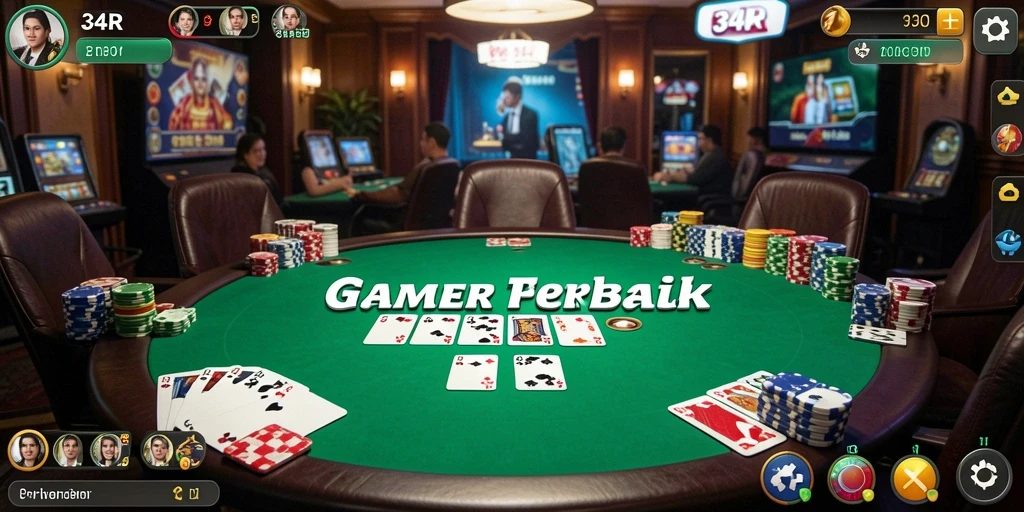 Screenshot gameplay 34R yang menampilkan suasana permainan Poker yang dinamis.