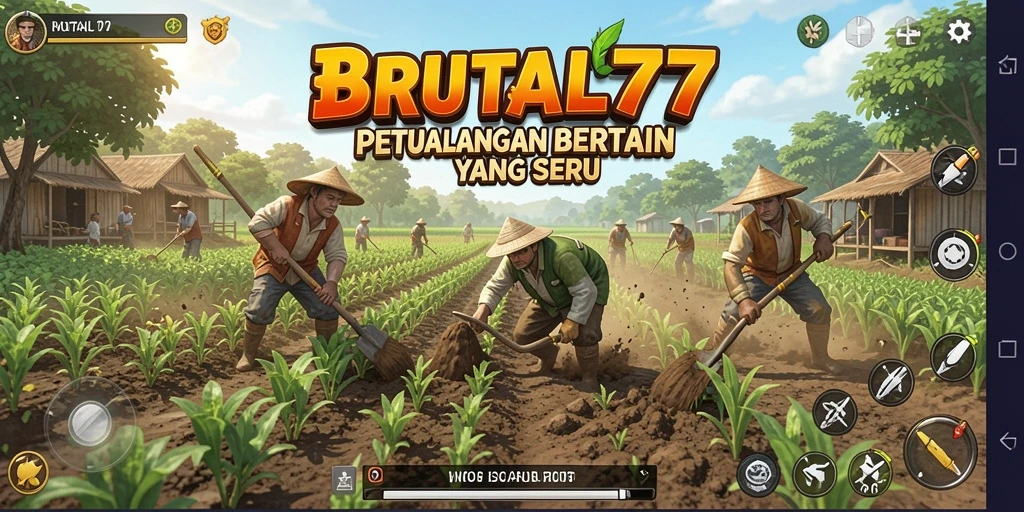 Tampilan gameplay <strong>BRUTAL77</strong> yang menarik dengan aktivitas pertanian yang seru.