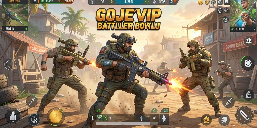 Screenshot gameplay GOJEKVIP menampilkan aksi Battle Royale yang mendebarkan.