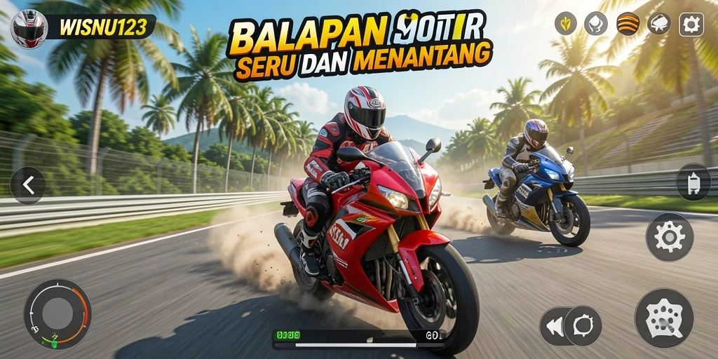 Tangkapan layar dari gameplay balapan motor yang mendebarkan.